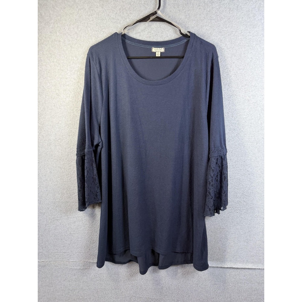 Eyeshadow Blouse Womens 2X Blue Lace Bell Sleeve Scoop Neck Tunic Top Plus